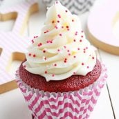 close up of red velvet cupcakes