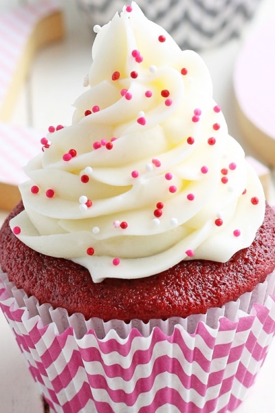 close up of red velvet cupcakes