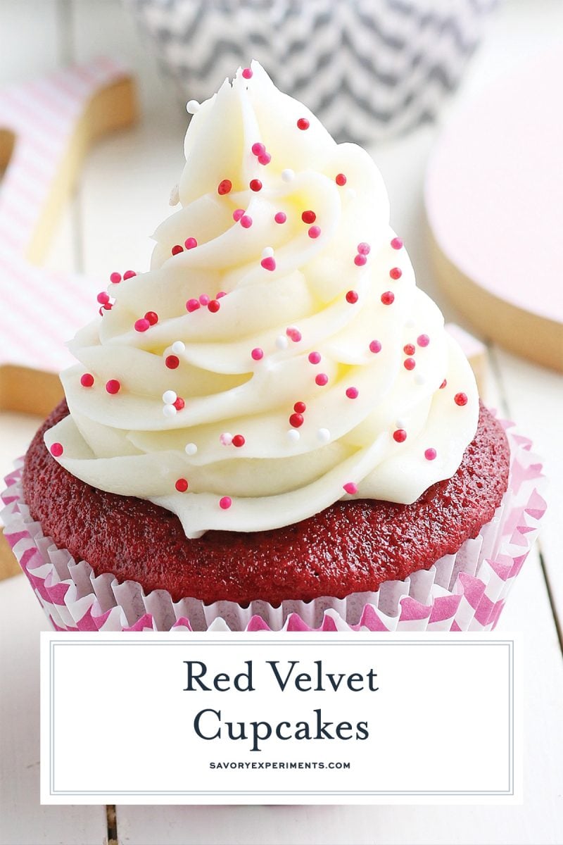 close up of red velvet cupcakes for pinterest 