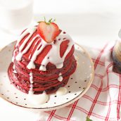 stack of red velvet pancakes