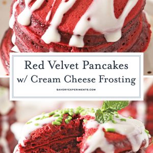 long pin of homemade red velvet pancakes