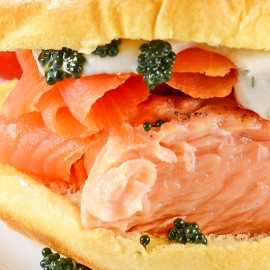 close up of salmon sandwich