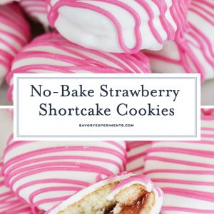 close up of no-bake strawberry shortcake cookies