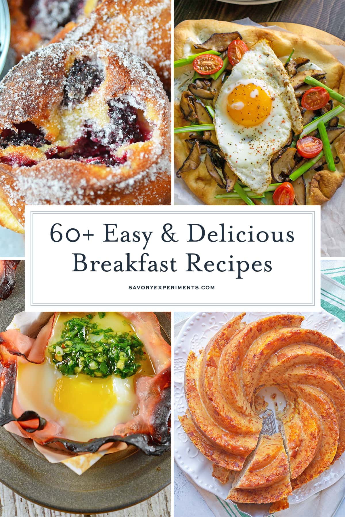 collage of breakfast foods. 