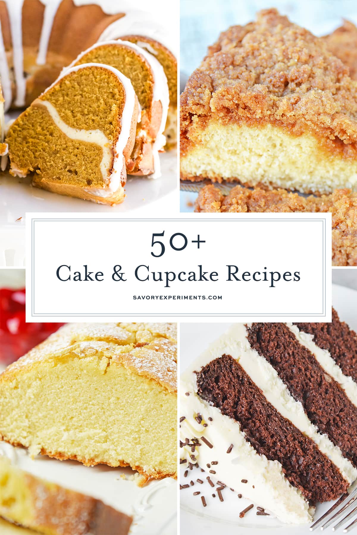 collage of four slices of cake