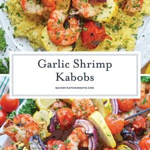 collage of garlic shrimp kabobs for pinterest