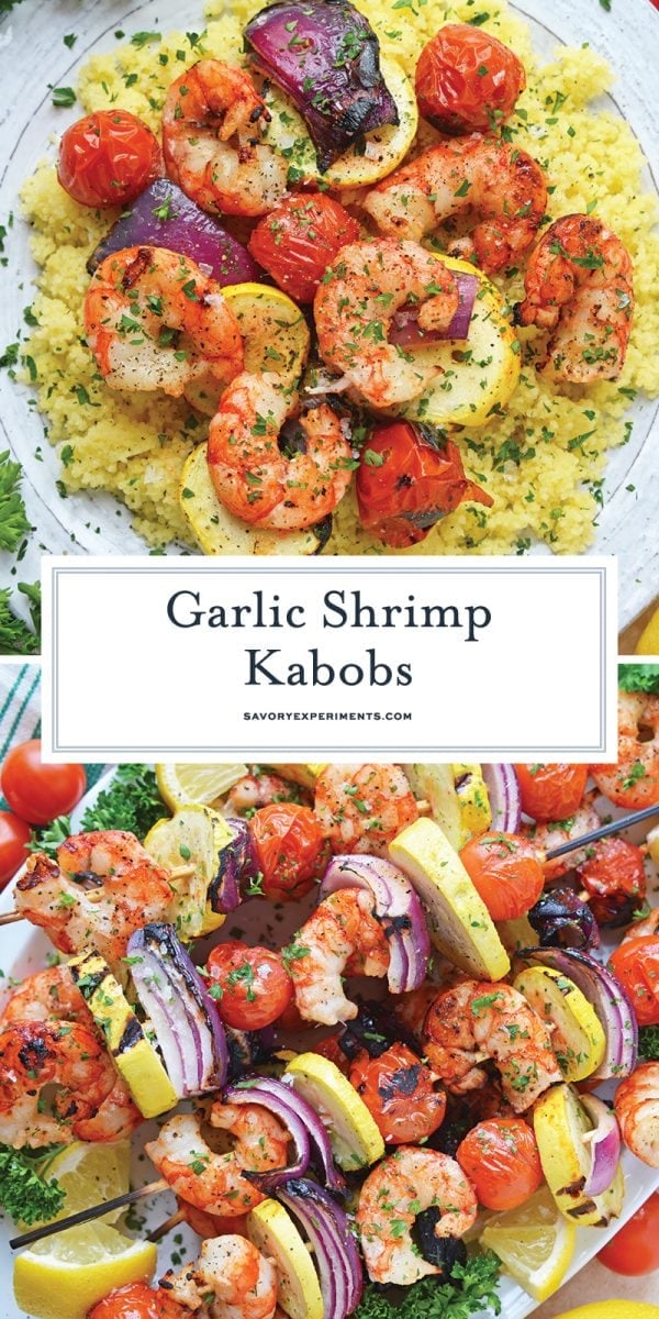 collage of garlic shrimp kabobs for pinterest