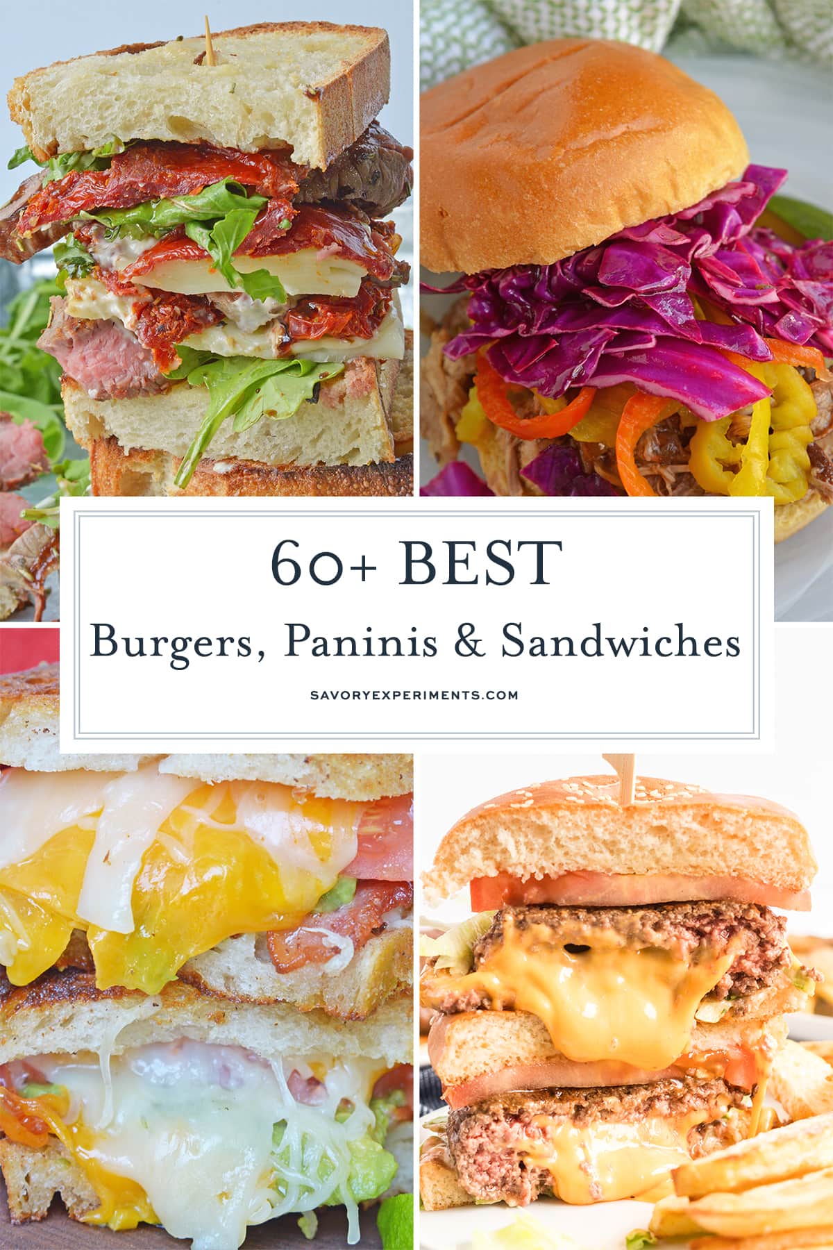 collage of sandwiches, burgers and paninis