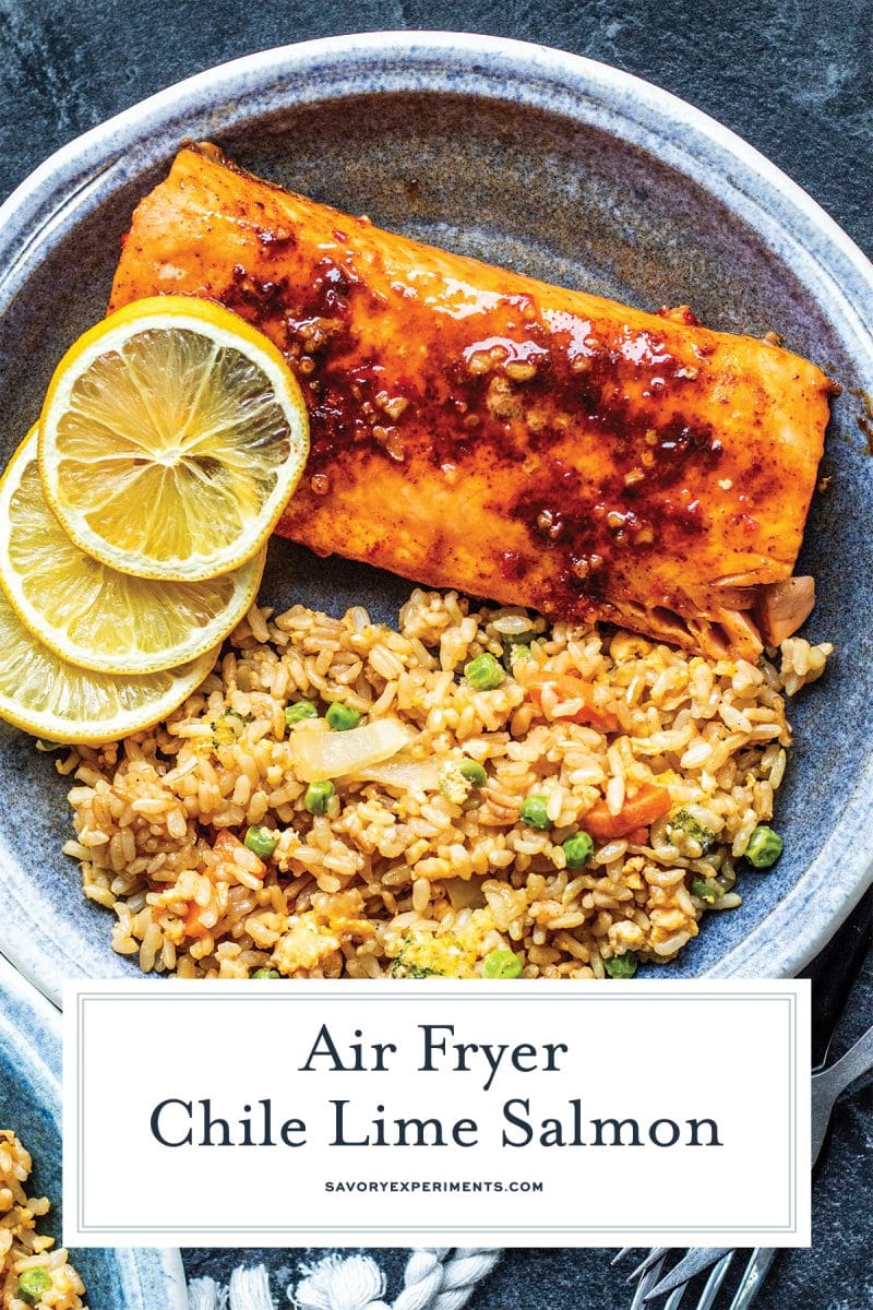 close up of air fryer salmon for pinterest 