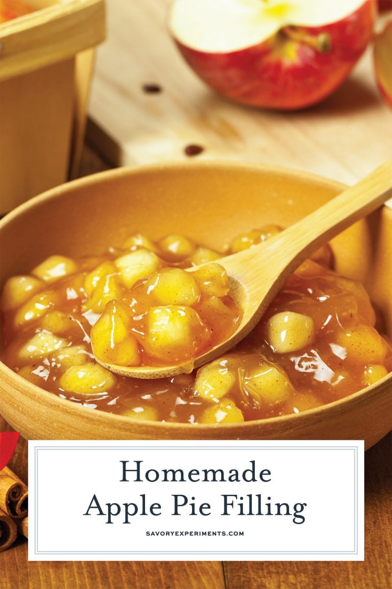 close up of homemade apple pie filling in bowl 