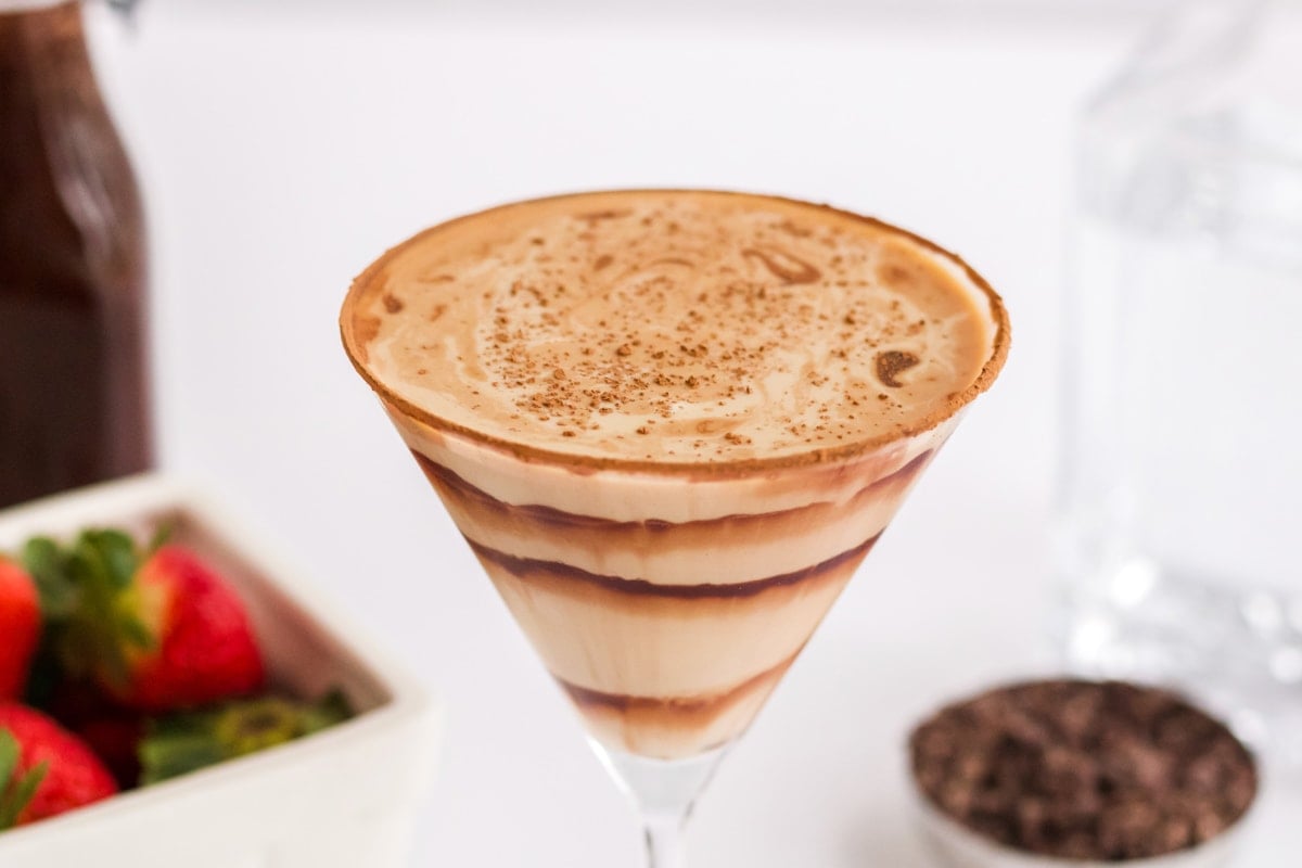 side view of chocolate martini in a martini glass 