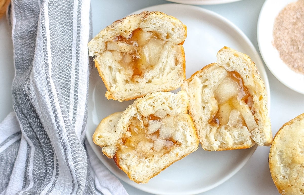 three halves of dumpling on a plate 