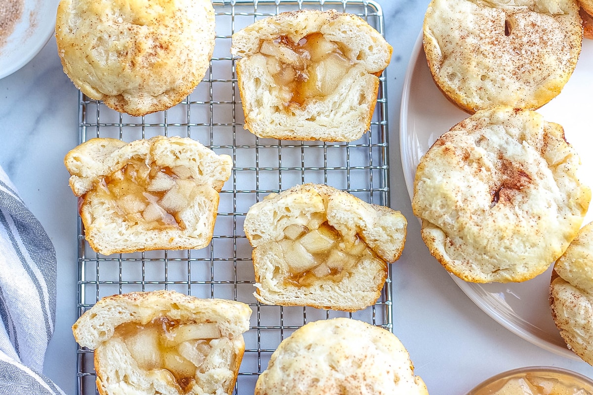 amish apple dumplings on a wire rack