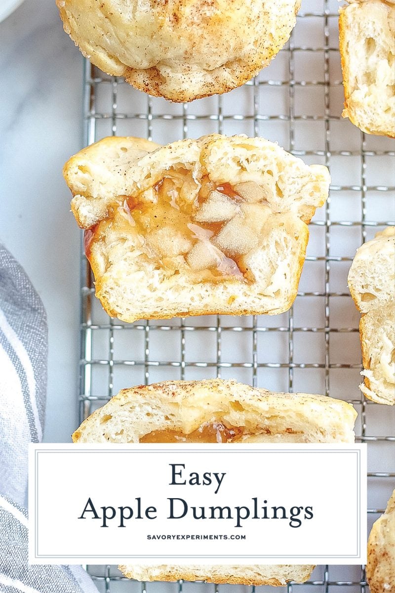 cut open apple dumpling on a wire rack 