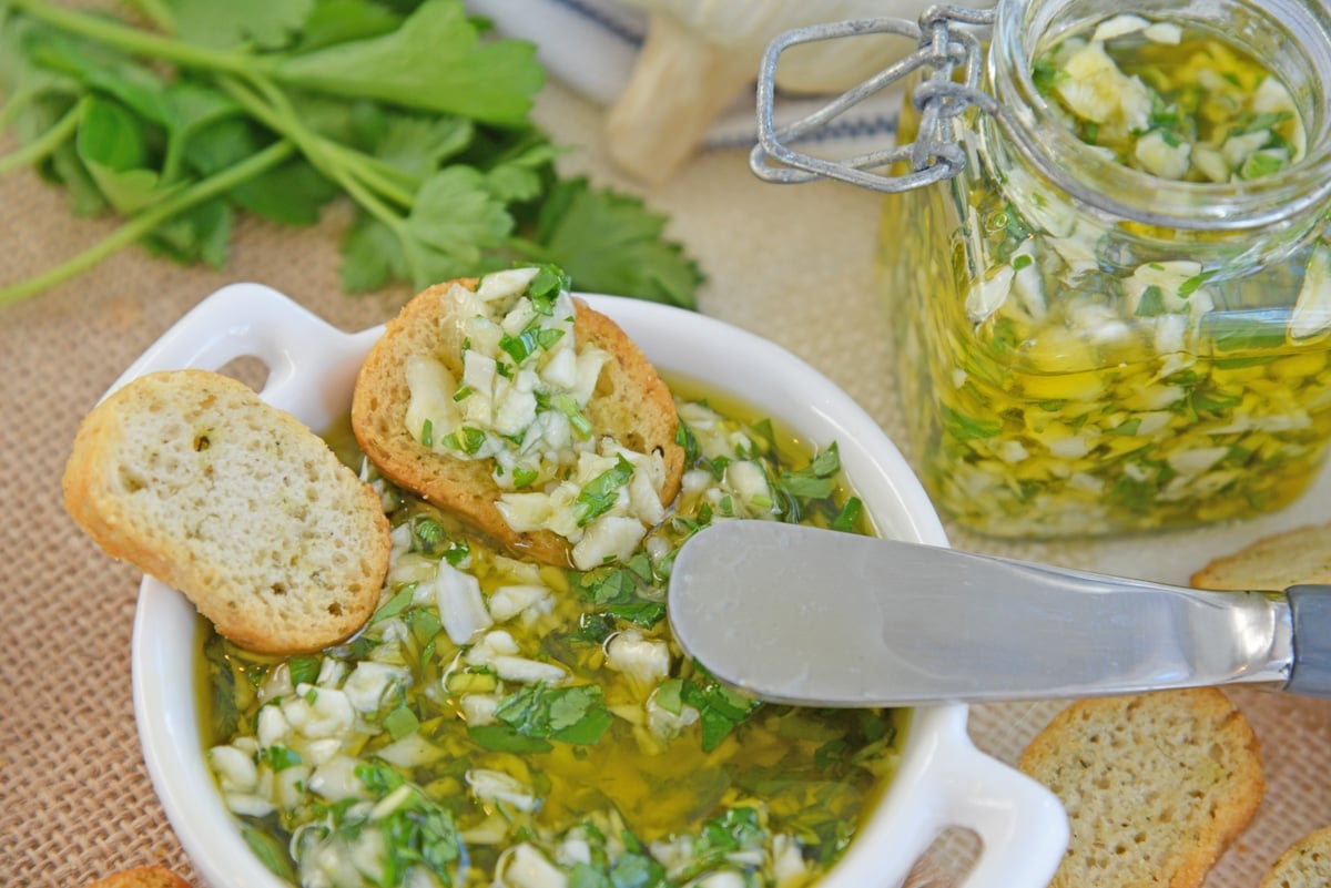 homemade relish on a small crostini 