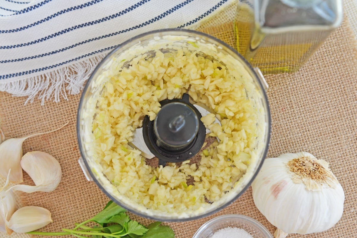 chopped garlic in a small food processor 