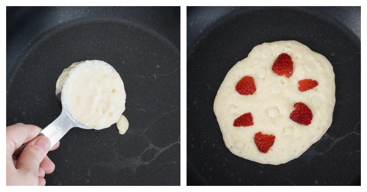 making pancakes in a skillet  