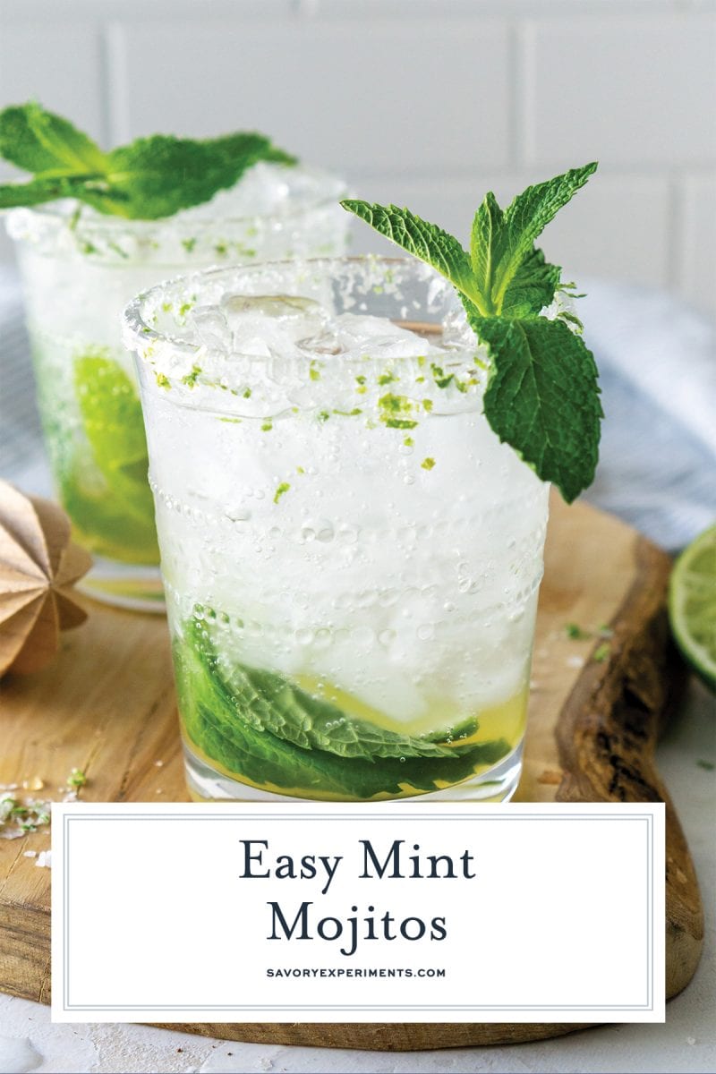 close up of easy mint mojitos for pinterest 