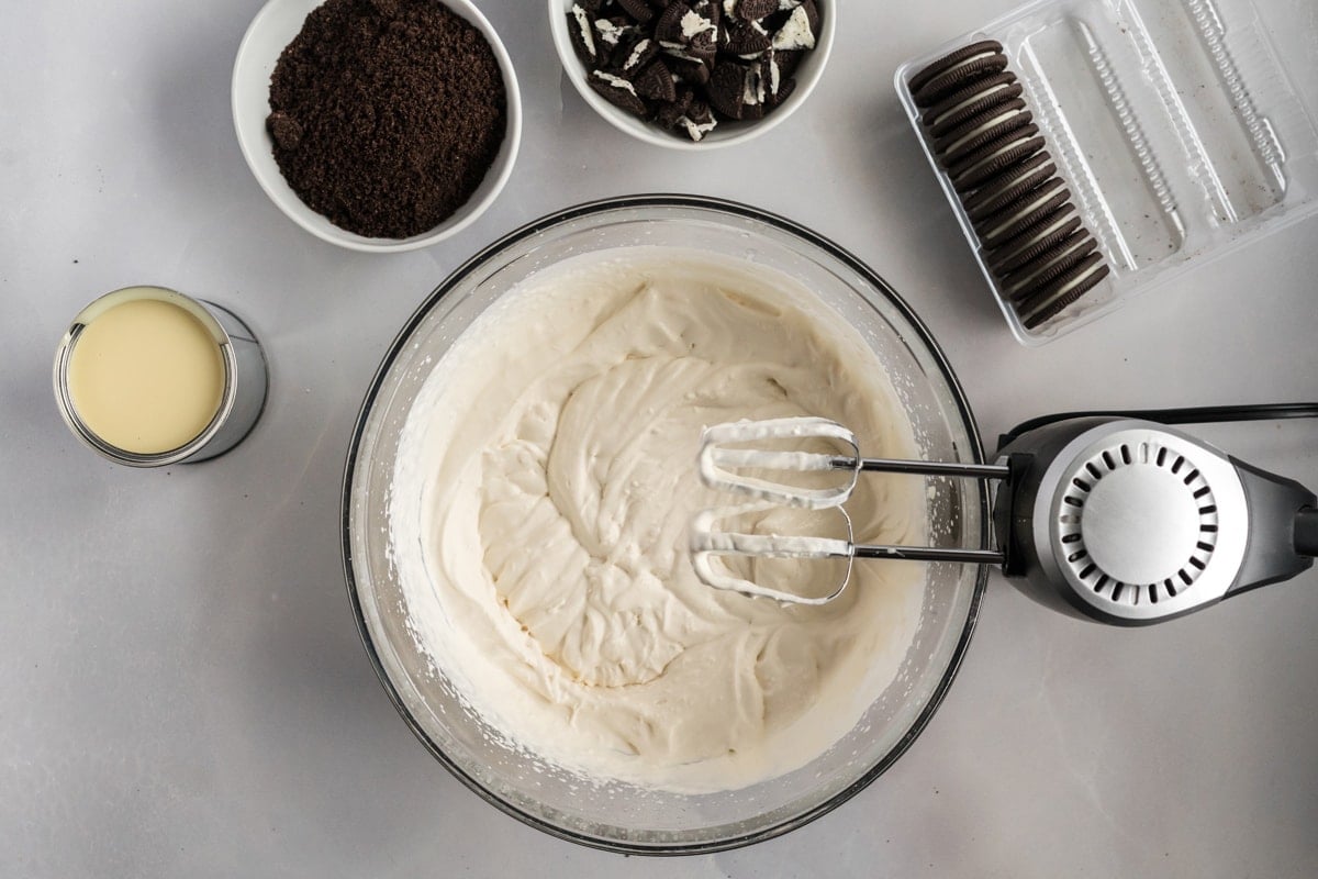 overhead shot of mixer in ice cream base