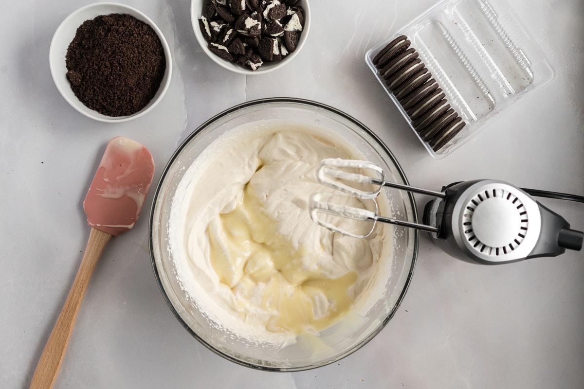 mixing oreo cookie batter