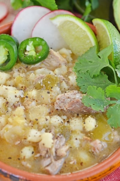 angle view of pork pozole