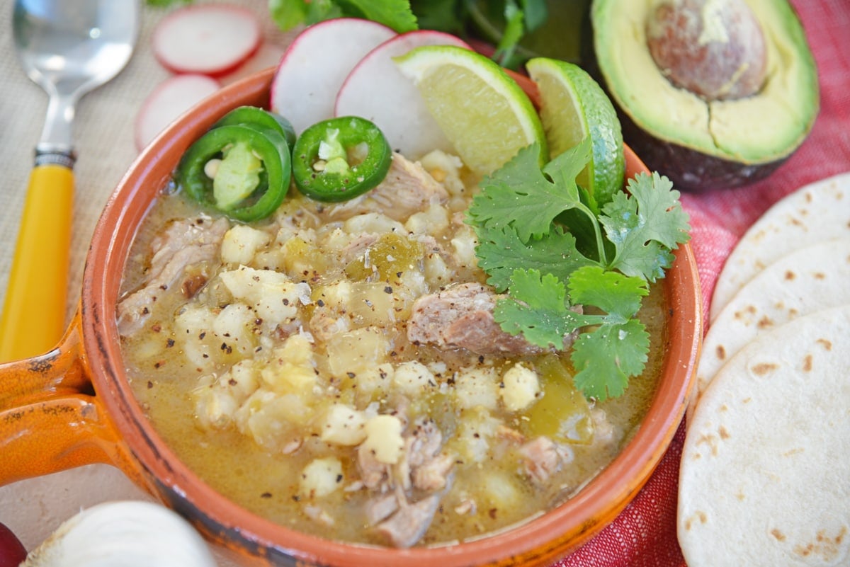 angle view of pork pozole