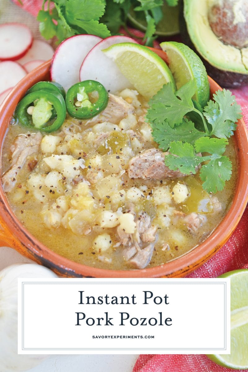 close up of pork pozole for pinterest 