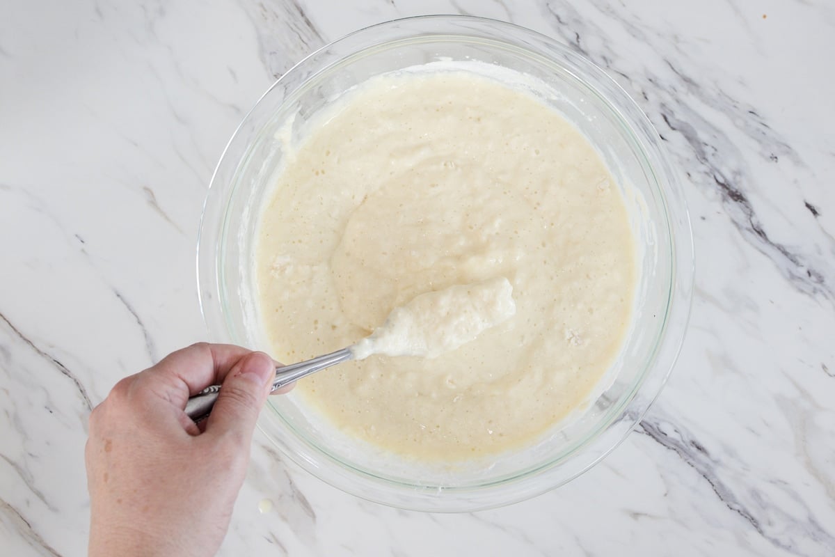 fork showing lumps in pancake batter 