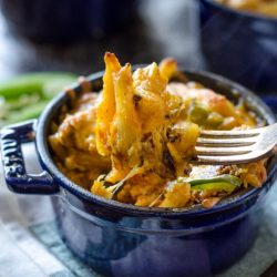 fork digging into jalapeno mac and cheese