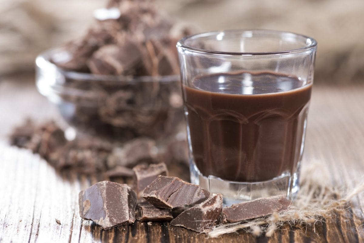 chocolate liqueur in a shot glass 