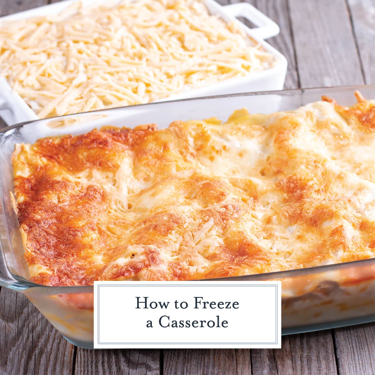 two cheese topped casseroles- one cooked and one uncooked 