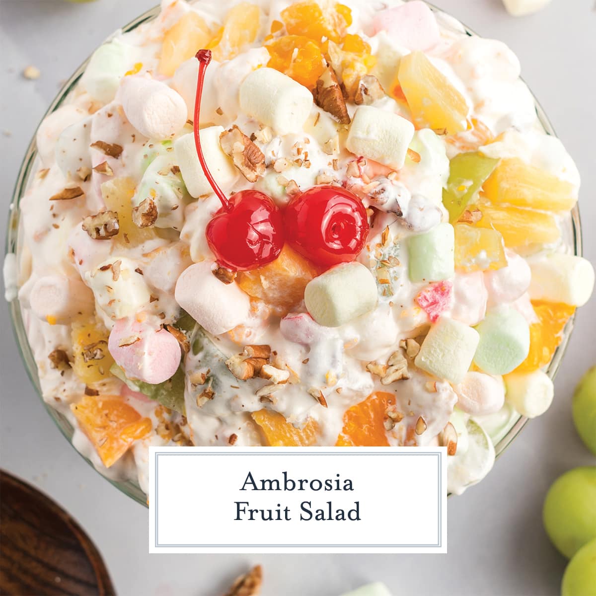 overhead close up of ambrosia salad