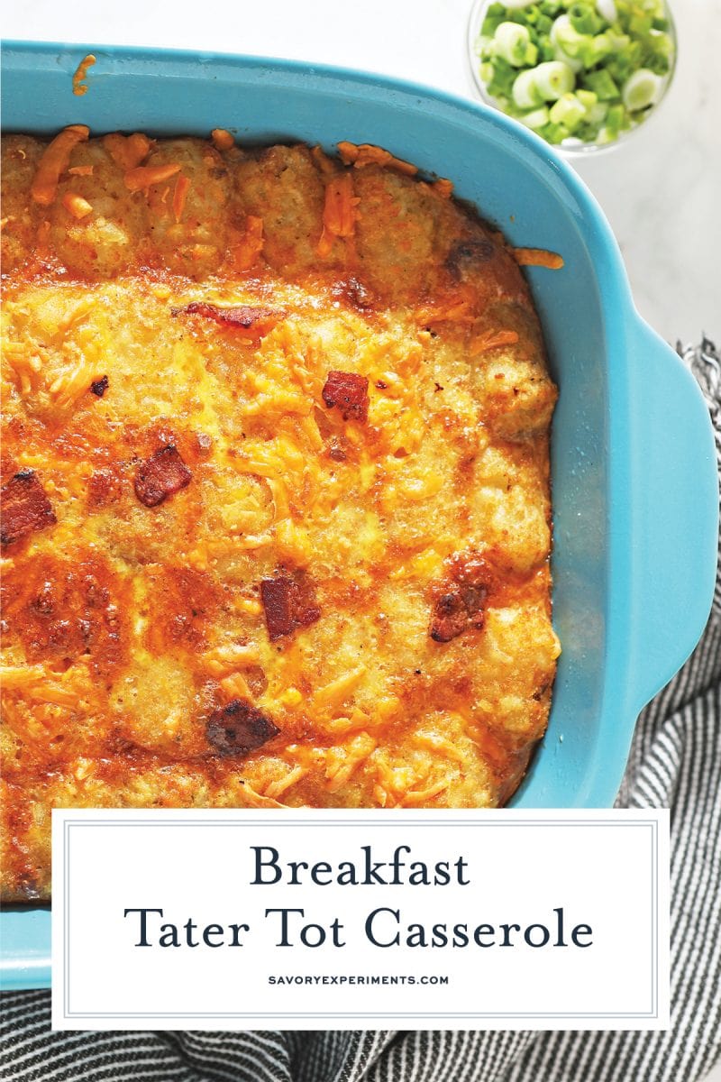 close up of bacon and cheese tater tot casserole 