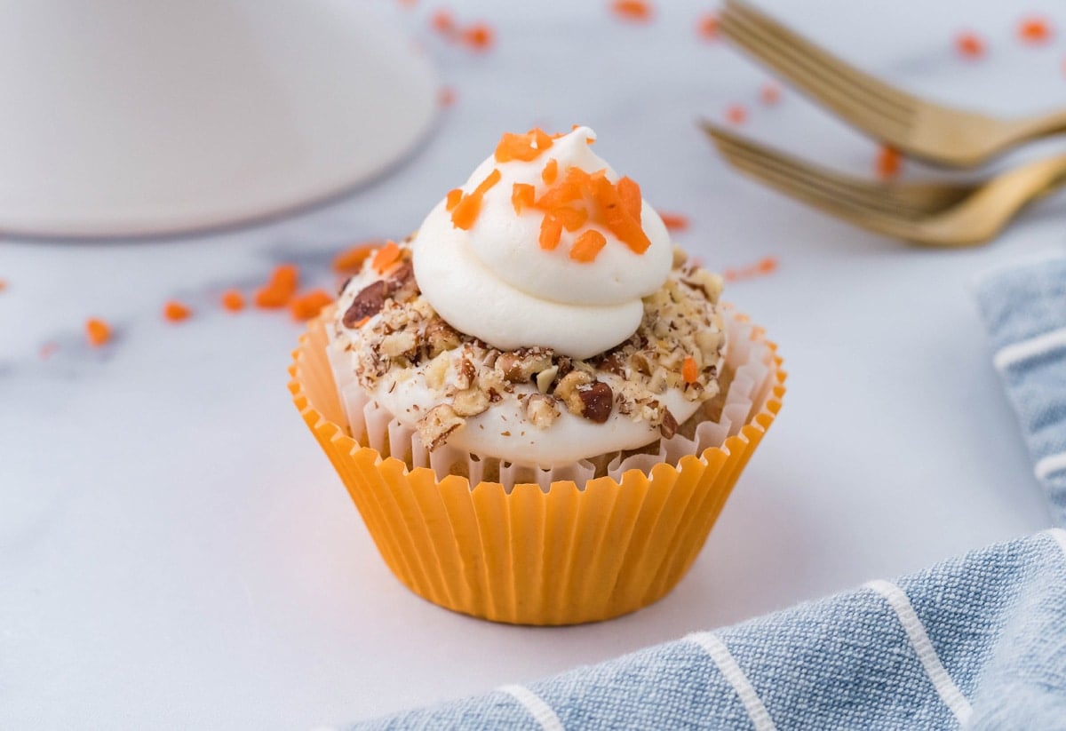 angle of cream cheese carrot cake cupcake 