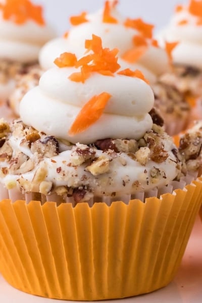 close up of carrot cake cupcakes