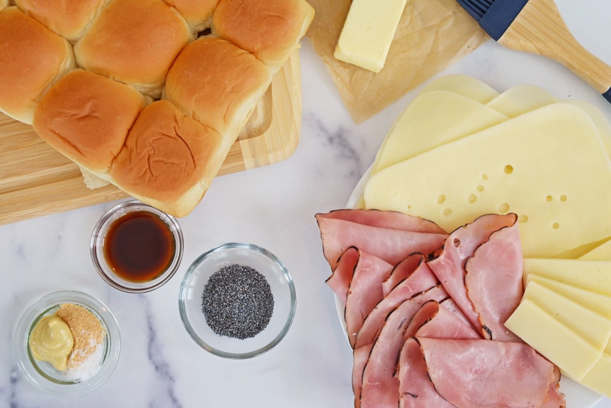ingredients for hawaiian ham and cheese slider sandwiches 