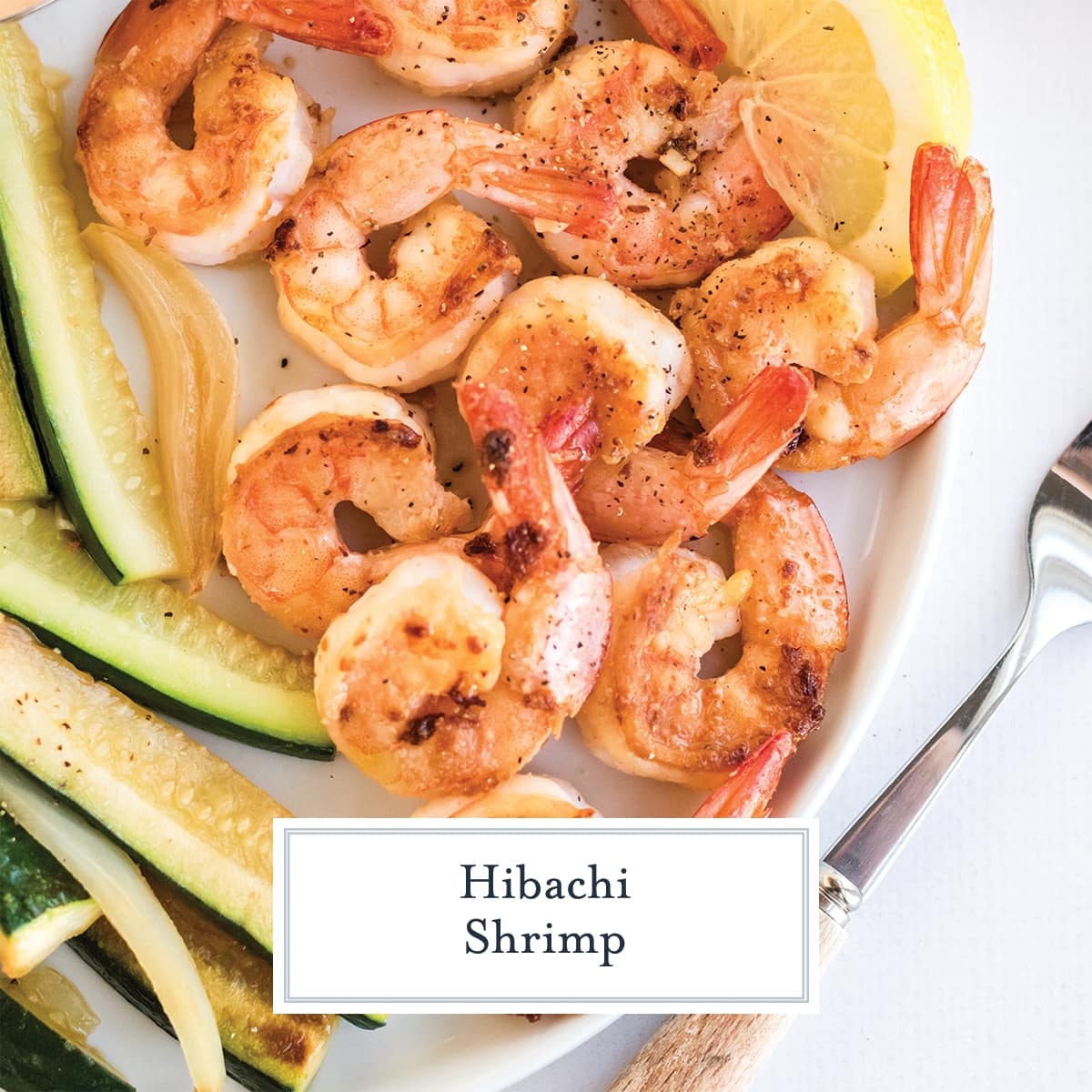 overhead of seasoned shrimp on a plate with veggie 