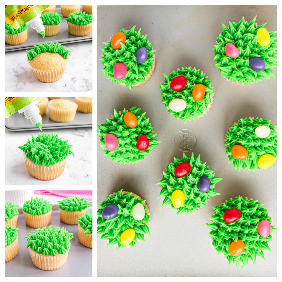 how to make grass and easter eggs on cupcakes 