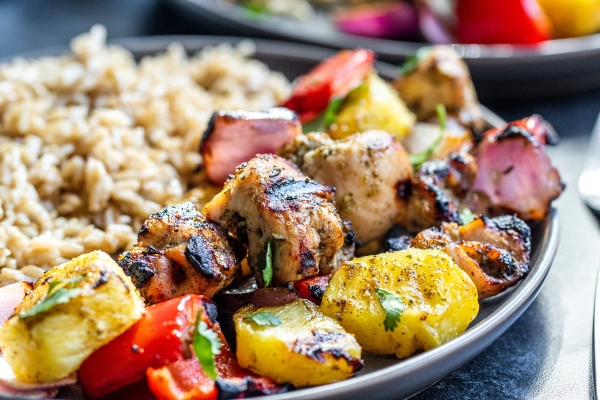 chicken kabobs on a plate