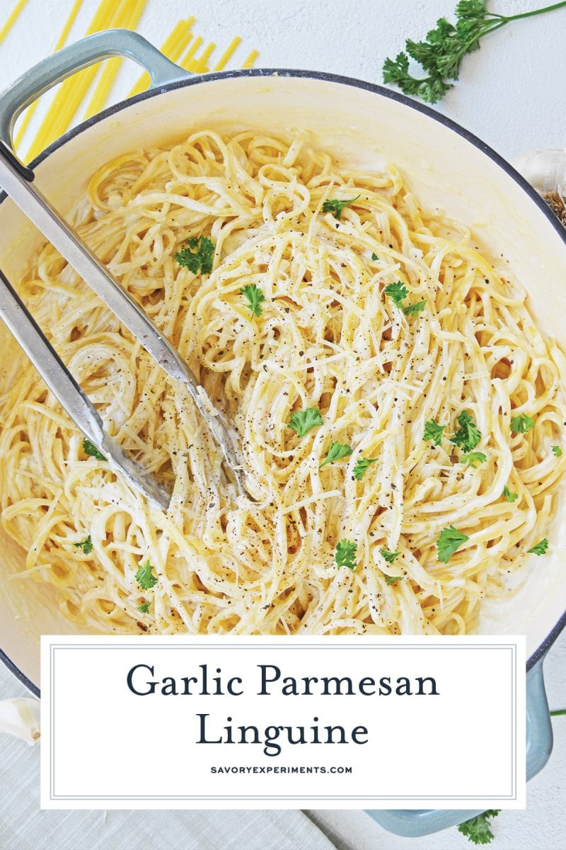 close up of parmesan garlic linguine 