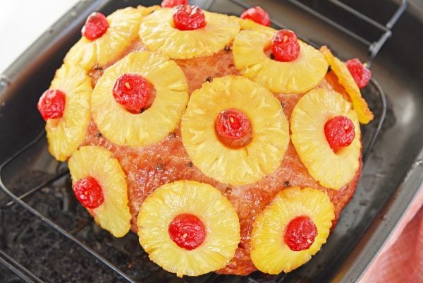 cooked ham with pineapples