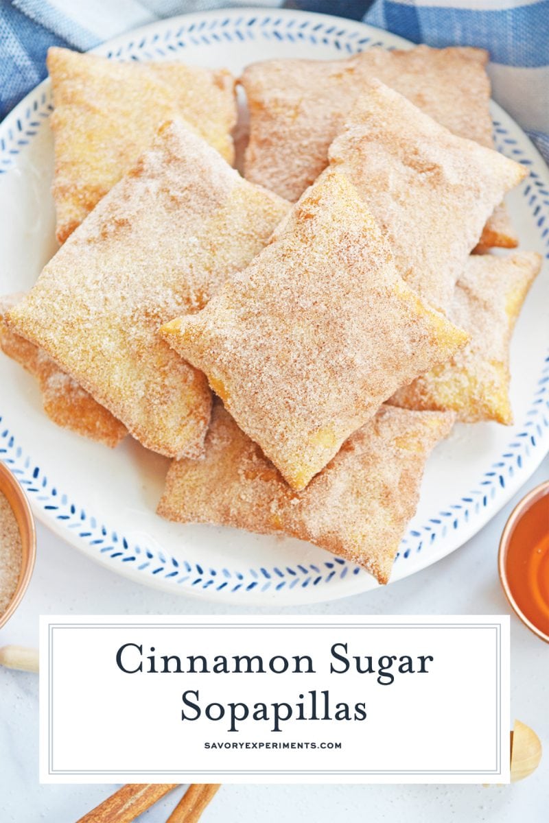 Made with simple pantry ingredients, these Homemade Sopapillas are light, crispy, rolled in cinnamon sugar and dipped in sweet honey! #homemadesopapillas #sopapillasrecipe www.savoryexperiments.com