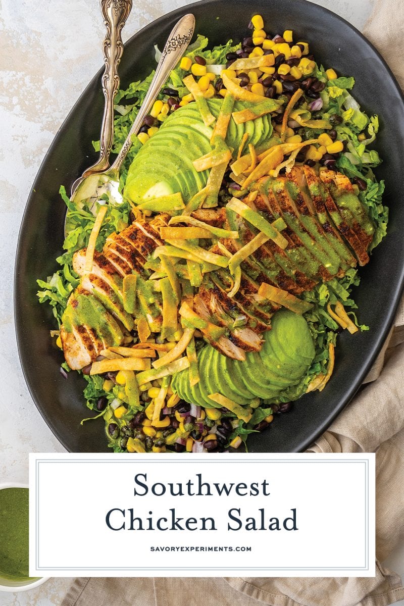 overhead of dressed southwest chicken salad 