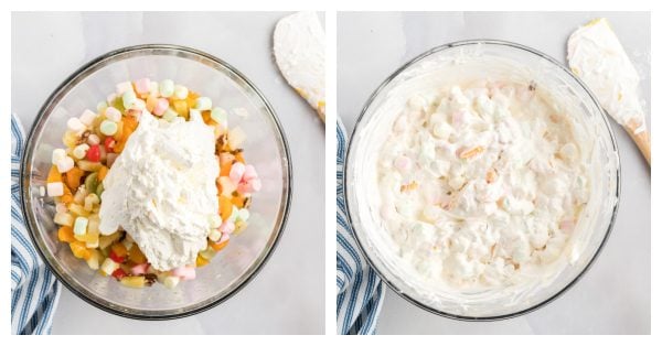 mix cool whip into fruit salad