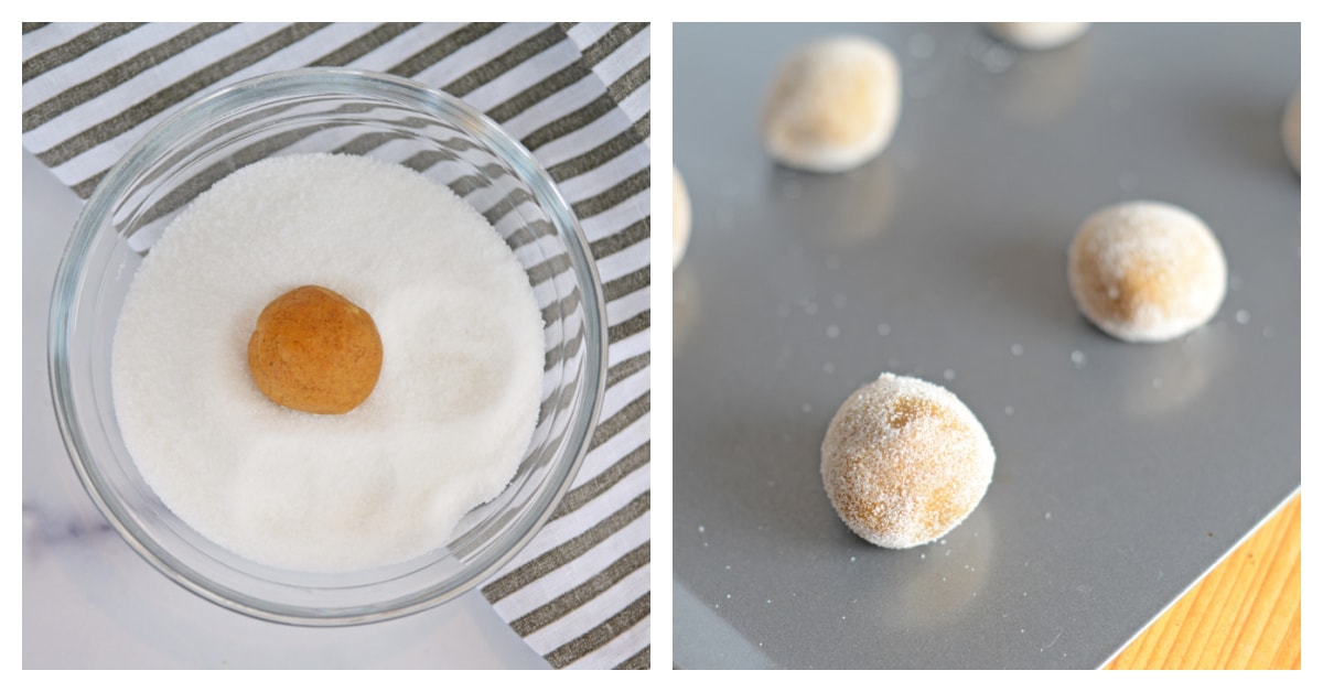 rolling cookie dough in sugar 