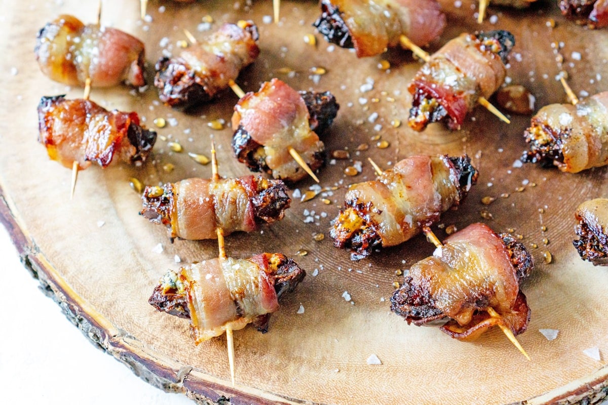 bacon wrapped dates drizzled with honey and sea salt 