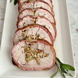 sliced bacon wrapped pork tenderloin