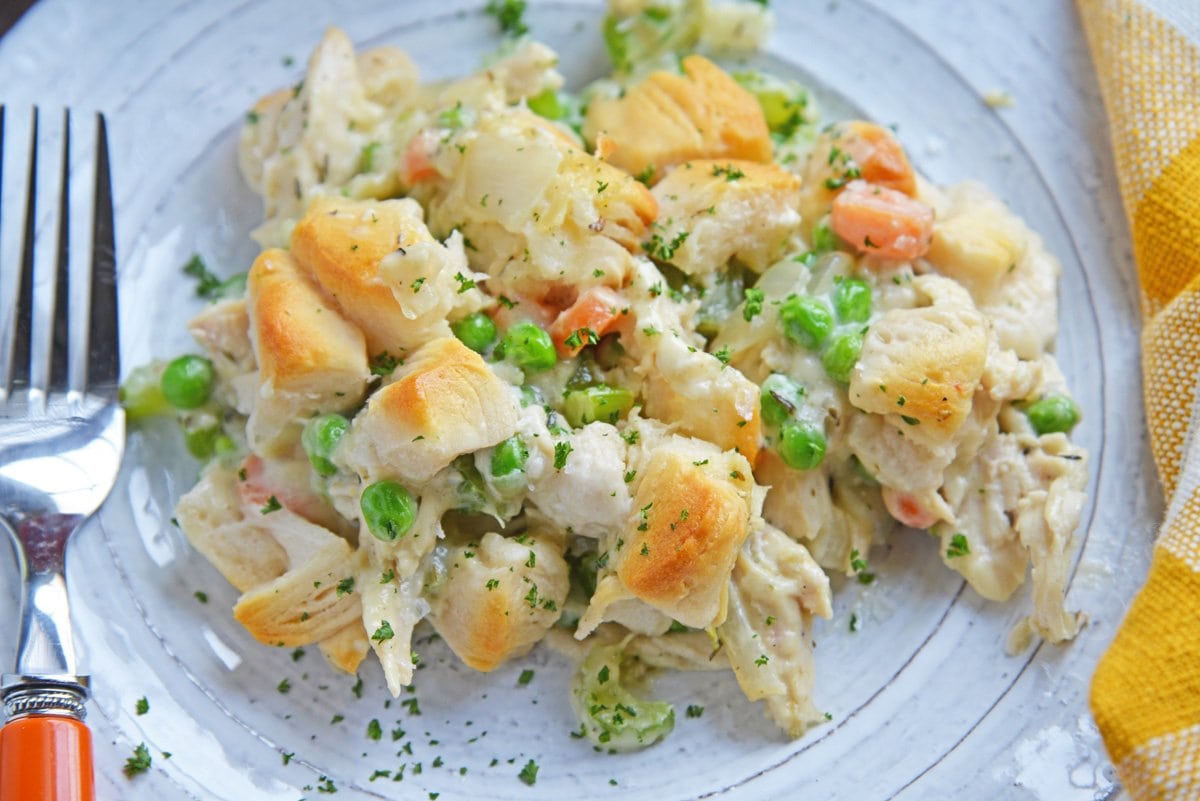 close up of chicken pot pie casserole