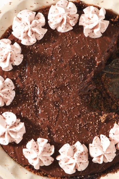 overhead of chocolate pudding pie