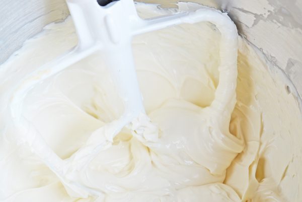 cream cheese fruit dip in mixing bowl